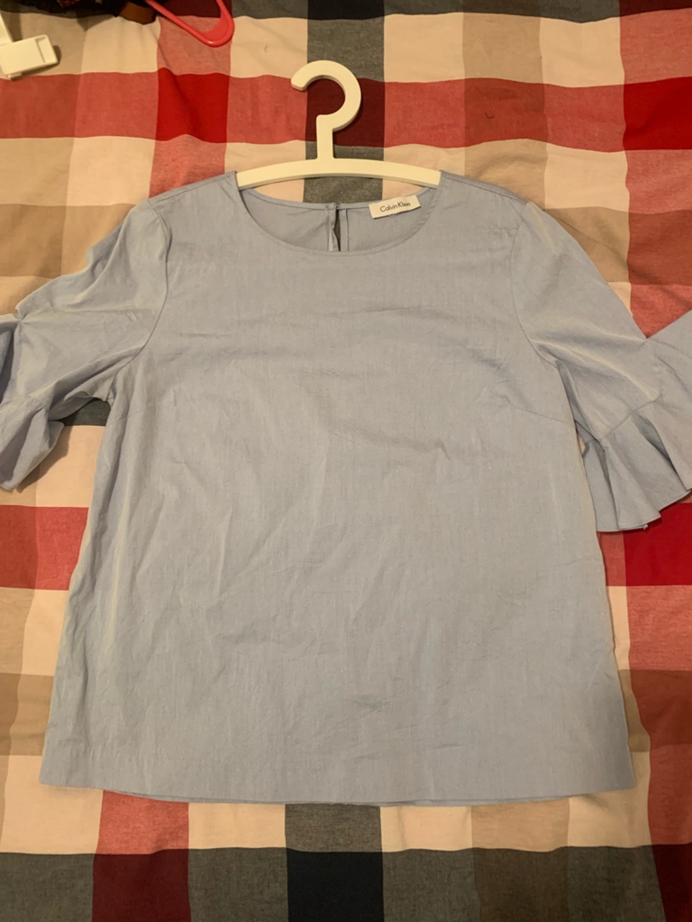 Calvin Klein Light Blue Ruffle Sleeve Blouse - Picture 2 of 3